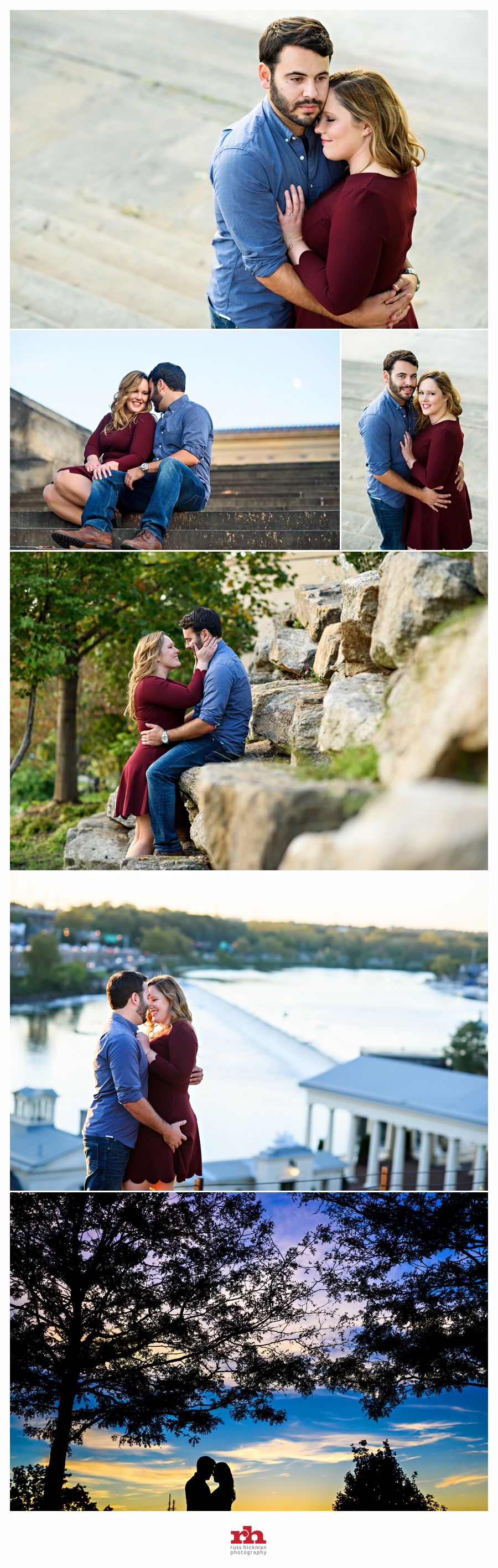 A newly engaged couple get fresh at the water works in philadelphia.